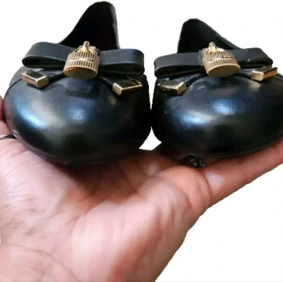 Michael Kors Leather Black Alice Logo Ballet Flat With Gold Lock Detail 9 - Picture 5 of 12